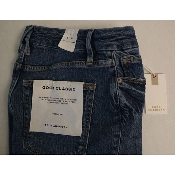 Good American Women Sz 4/27 Blue Good Classic Raw Hem High Waist Slim Jeans $139 - Picture 3 of 7